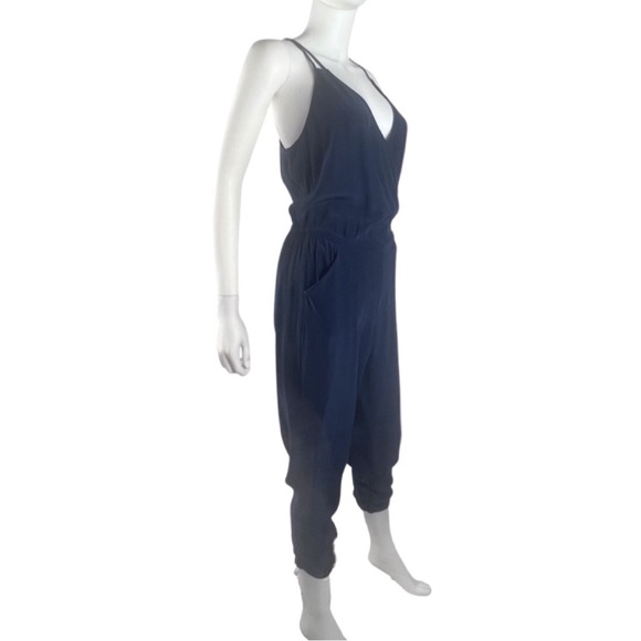 Amanda Uprichard 100% Silk Faux-Wrap Jumpsuit | Navy Blue | Size S - Picture 2 of 8